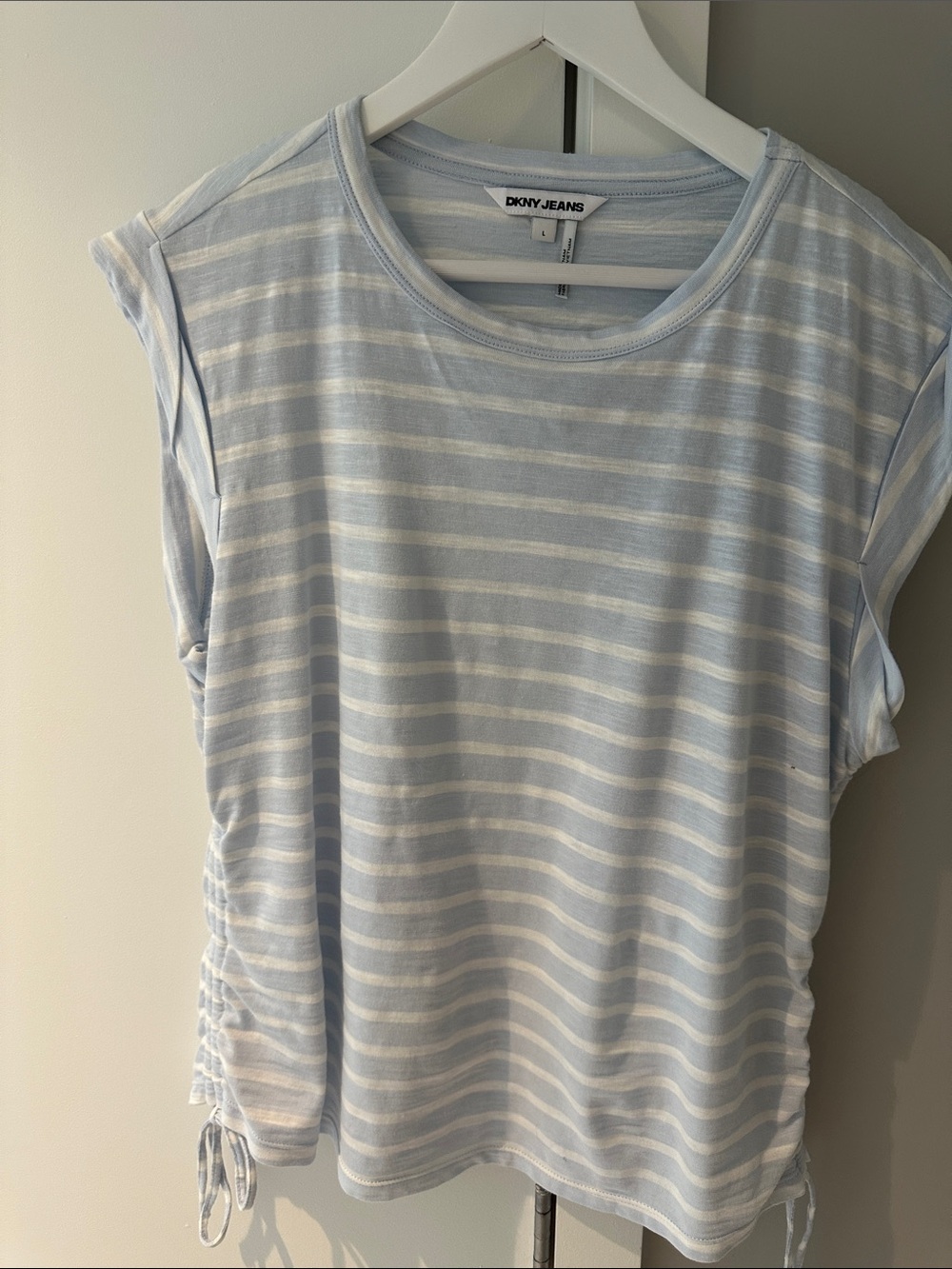 DKNY Light Blue & White Striped Tank Top with Side Ties